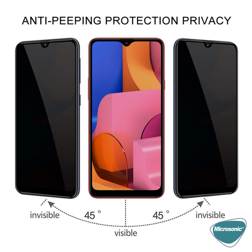 Microsonic Samsung Galaxy A20s Privacy 5D Gizlilik Filtreli Cam Ekran Koruyucu Siyah