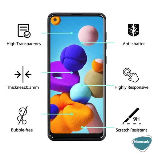 Microsonic Samsung Galaxy A21 Temperli Cam Ekran Koruyucu