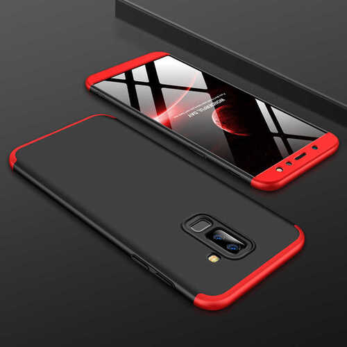 Microsonic Samsung Galaxy A6 Plus 2018 Kılıf Double Dip 360 Protective Siyah Kırmızı