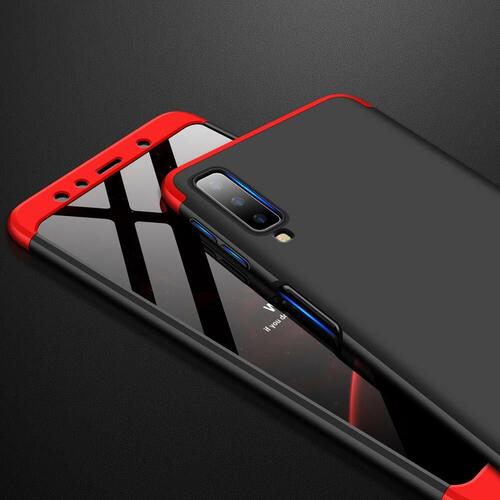 Microsonic Samsung Galaxy A7 2018 Kılıf Double Dip 360 Protective Siyah Kırmızı