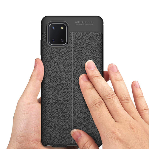 Microsonic Samsung Galaxy A81 (Note 10 Lite) Kılıf Deri Dokulu Silikon Siyah