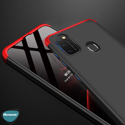 Microsonic Samsung Galaxy M21 Kılıf Double Dip 360 Protective Siyah Kırmızı