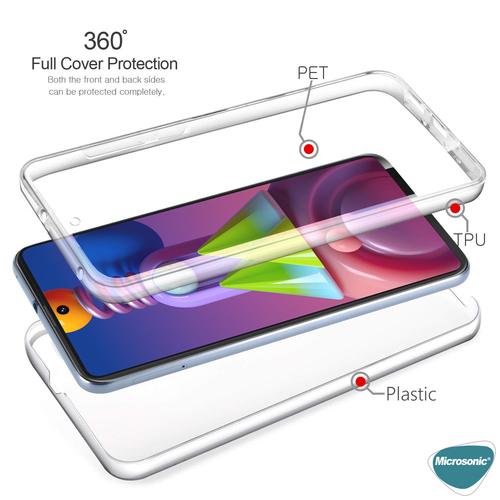 Microsonic Samsung Galaxy M51 Kılıf 6 tarafı tam full koruma 360 Clear Soft Şeffaf