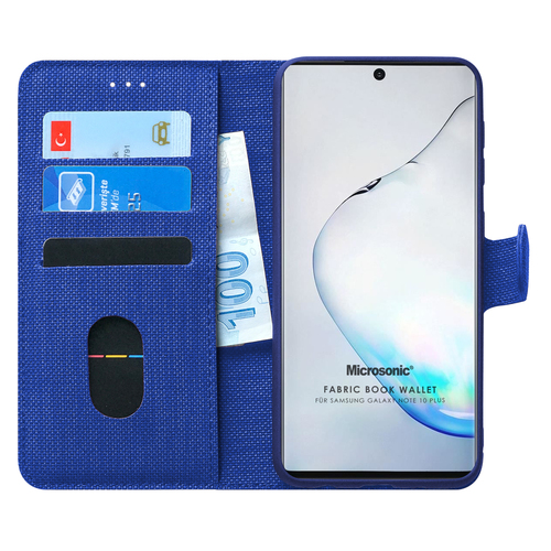 Microsonic Samsung Galaxy Note 10 Plus Kılıf Fabric Book Wallet Lacivert