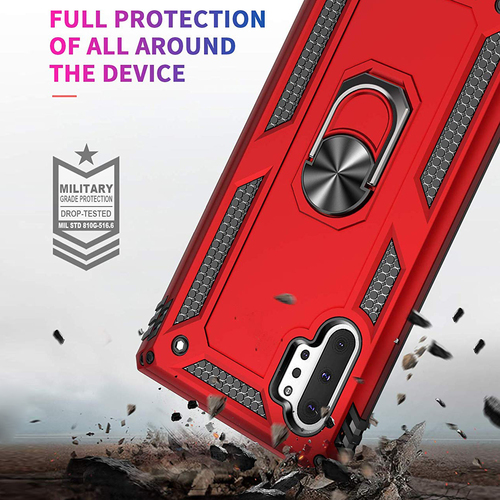 Microsonic Samsung Galaxy Note 10 Plus Kılıf Military Ring Holder Kırmızı