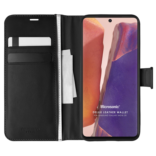 Microsonic Samsung Galaxy Note 20 Kılıf Delux Leather Wallet Siyah