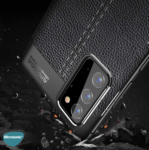 Microsonic Samsung Galaxy Note 20 Kılıf Deri Dokulu Silikon Siyah