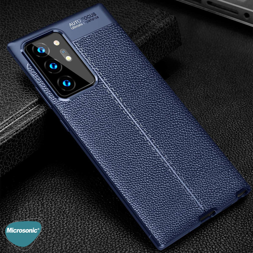 Microsonic Samsung Galaxy Note 20 Ultra Kılıf Deri Dokulu Silikon Lacivert