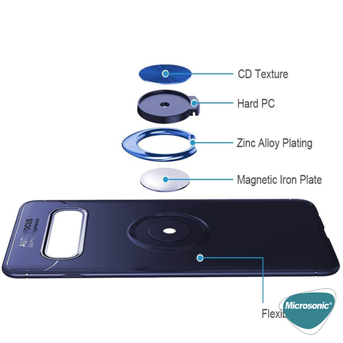 Microsonic Samsung Galaxy S10 Plus Kılıf Kickstand Ring Holder Kırmızı