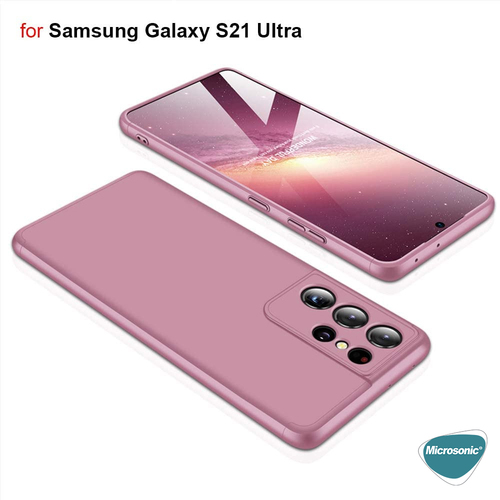 Microsonic Samsung Galaxy S21 Ultra Kılıf Double Dip 360 Protective Siyah Kırmızı