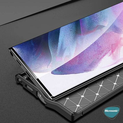 Microsonic Samsung Galaxy S22 Ultra Kılıf Deri Dokulu Silikon Siyah
