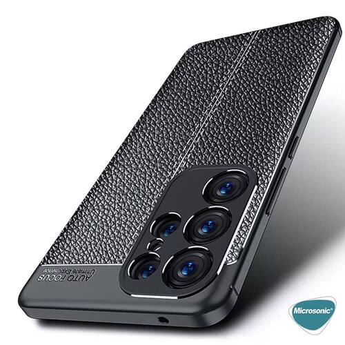 Microsonic Samsung Galaxy S23 Ultra Kılıf Deri Dokulu Silikon Lacivert