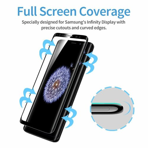 Microsonic Samsung Galaxy S9 Plus Tam Kaplayan Temperli Cam Ekran koruyucu Kırılmaz Film Siyah