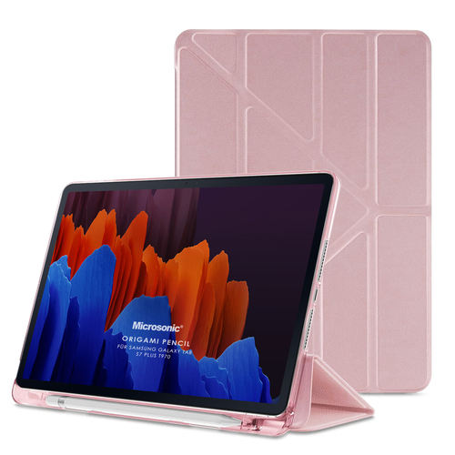 Microsonic Samsung Galaxy Tab S9 Plus X810 Kılıf Origami Pencil Rose Gold
