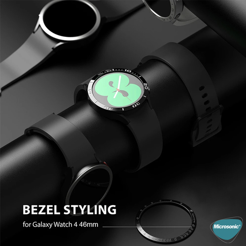 Microsonic Samsung Galaxy Watch 4 Classic (46MM) Spor Koruyucu Metal Çerçeve Bezel Siyah