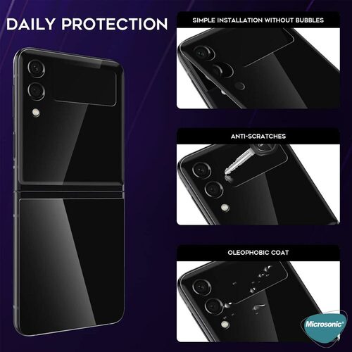 Microsonic Samsung Galaxy Z Flip 3 Arka Tam Kaplayan Temperli Cam Koruyucu Siyah