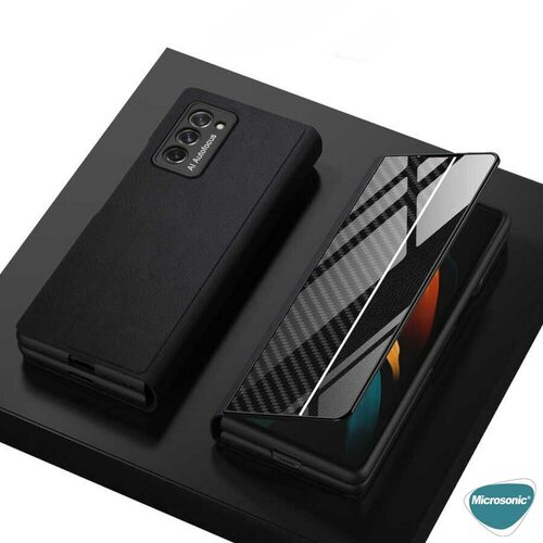 Microsonic Samsung Galaxy Z Fold 2 Kılıf Carbon Fiber BookStyle Siyah