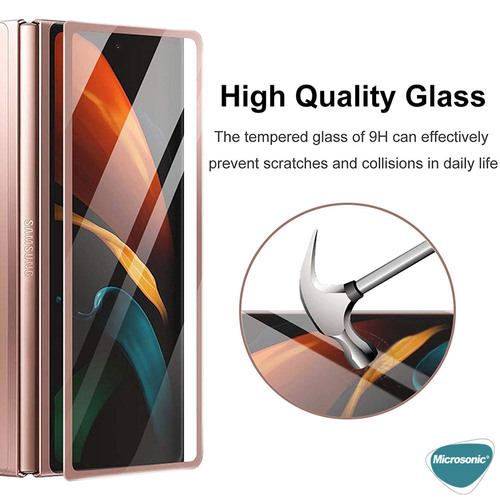 Microsonic Samsung Galaxy Z Fold 2 Ön + Arka Tam Kaplayan Temperli Cam Ekran Koruyucu Gold