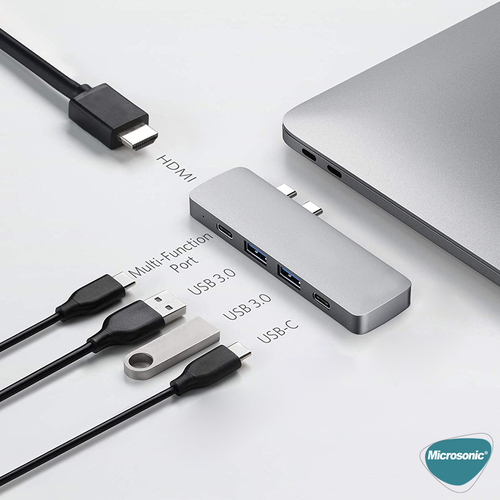 Microsonic Type-C to HDTV Multifunction Adapter 5 Port Macbook HDMI, USB, Typ-C dönüştürücü Adaptör Kablo Gri