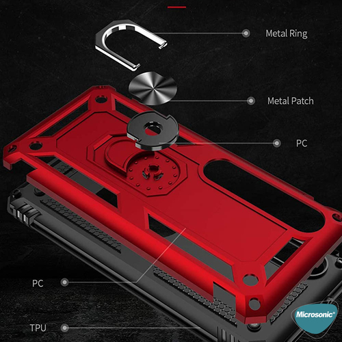 Microsonic Xiaomi Mi 10 Kılıf Military Ring Holder Kırmızı