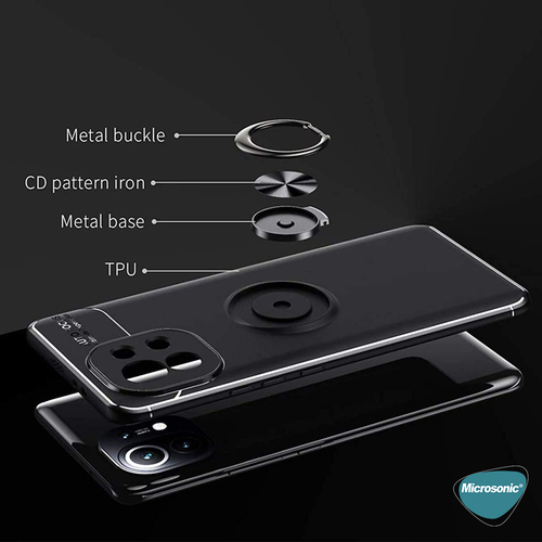 Microsonic Xiaomi Mi 11 Kılıf Kickstand Ring Holder Siyah