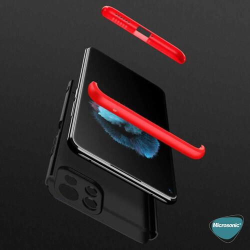 Microsonic Xiaomi Mi 11 Lite Kılıf Double Dip 360 Protective Siyah Kırmızı