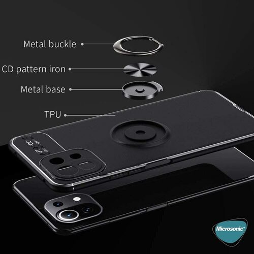 Microsonic Xiaomi Mi 11 Lite Kılıf Kickstand Ring Holder Siyah