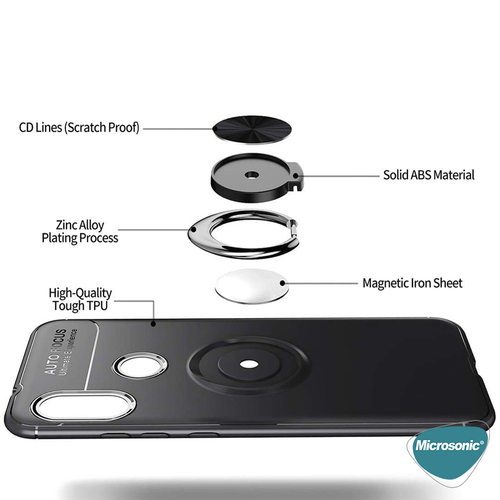 Microsonic Xiaomi Mi A2 (Mi 6X) Kılıf Kickstand Ring Holder Siyah