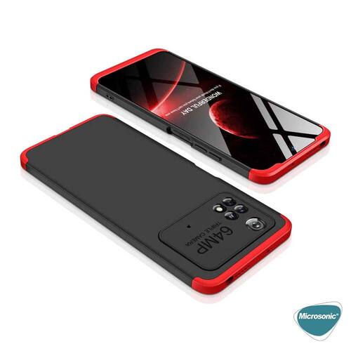 Microsonic Xiaomi Poco M4 Pro 4G Kılıf Double Dip 360 Protective Siyah Kırmızı