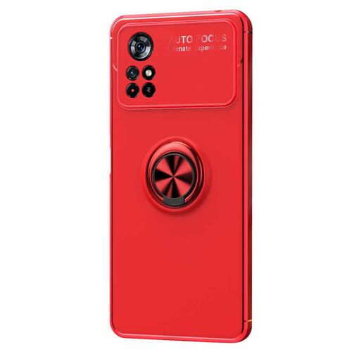 Microsonic Xiaomi Poco M4 Pro Kılıf Kickstand Ring Holder Kırmızı