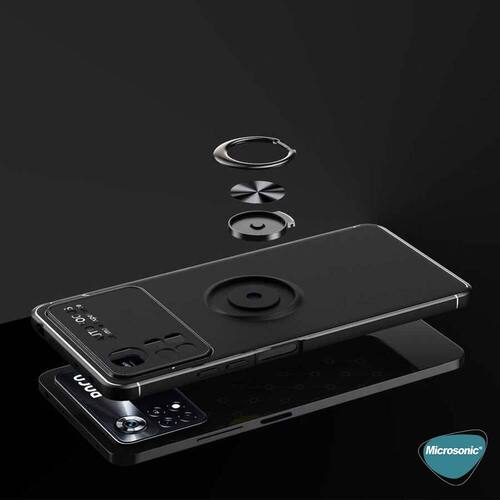 Microsonic Xiaomi Poco M4 Pro Kılıf Kickstand Ring Holder Siyah