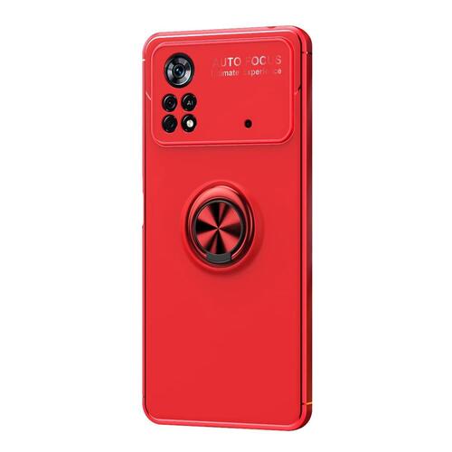 Microsonic Xiaomi Poco X4 Pro 5G Kılıf Kickstand Ring Holder Kırmızı