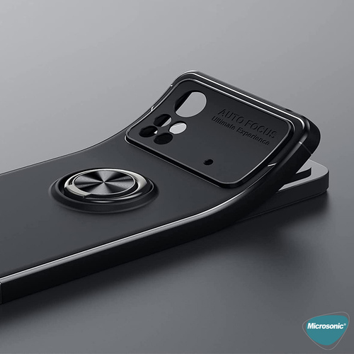 Microsonic Xiaomi Poco X4 Pro 5G Kılıf Kickstand Ring Holder Siyah