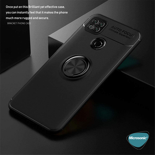 Microsonic Xiaomi Redmi 10A Kılıf Kickstand Ring Holder Siyah