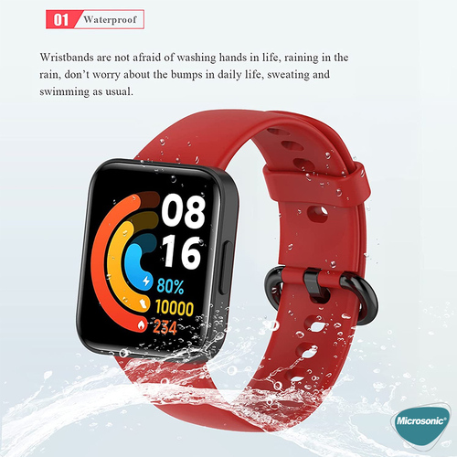 Microsonic Xiaomi Redmi Watch 2 Lite Kordon, Silicone Sport Band Kırmızı