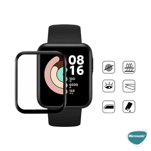 Microsonic Xiaomi Redmi Watch 3 Lite Tam Kaplayan Temperli Cam Full Ekran Koruyucu Siyah